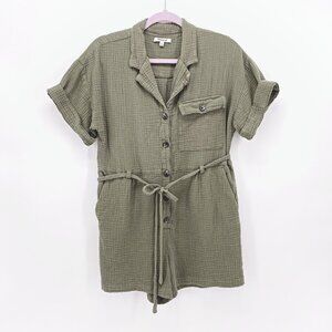 Madewell Lightspun Belted Safari Romper - Olive